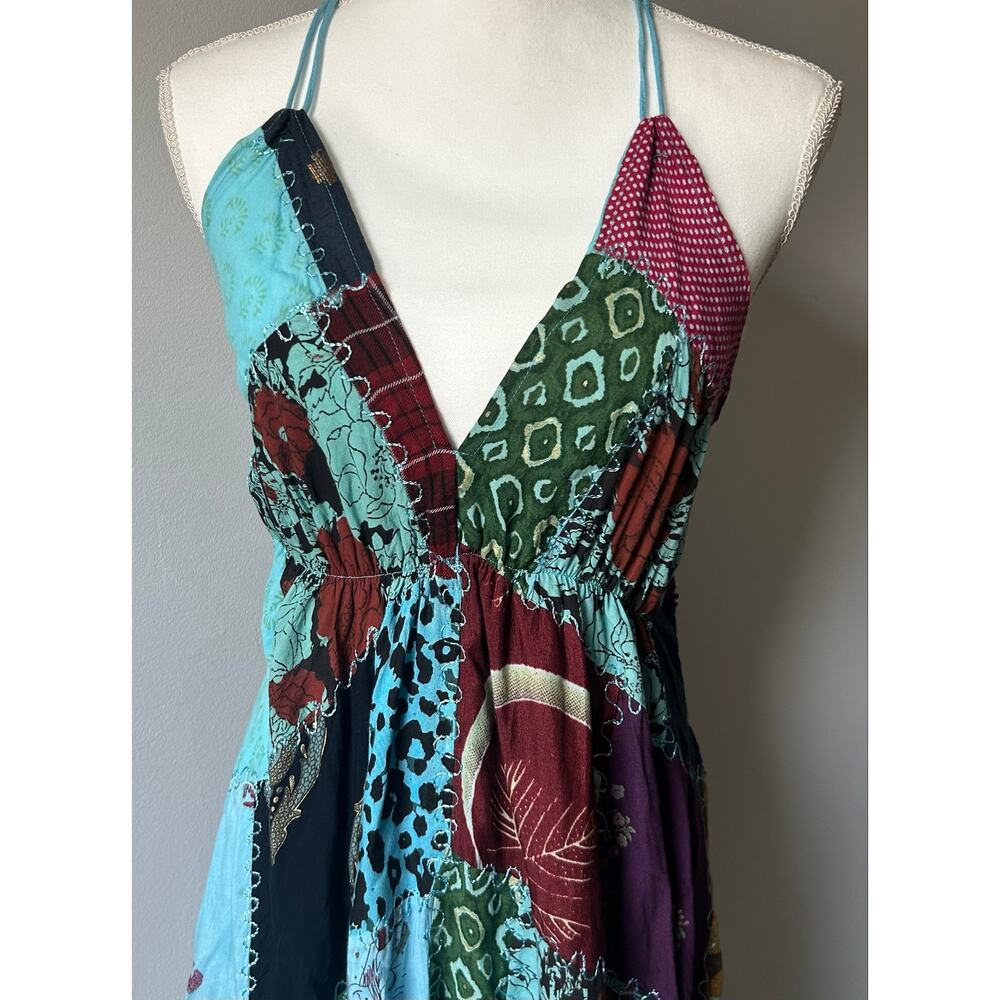 Vintage Advance Patchwork Fairy Boho Festival Mini Sun Dress Size Medium - Picture 2 of 4